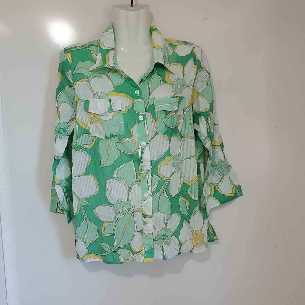 Floral Green Button-Up Women's Top